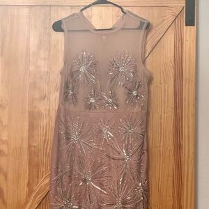 Anthropologie Sequin Embellished Mini Dress Pink and Silver